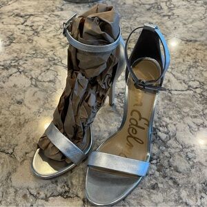 Sam Edelman Amee Metallic Silver Ankle Strap Stiletto Sandals Women’s Size 8M
